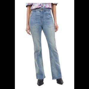 La Joie Vertical Slub Braided Belt Flare Leg Jean Chambray Burro Wash - Regular